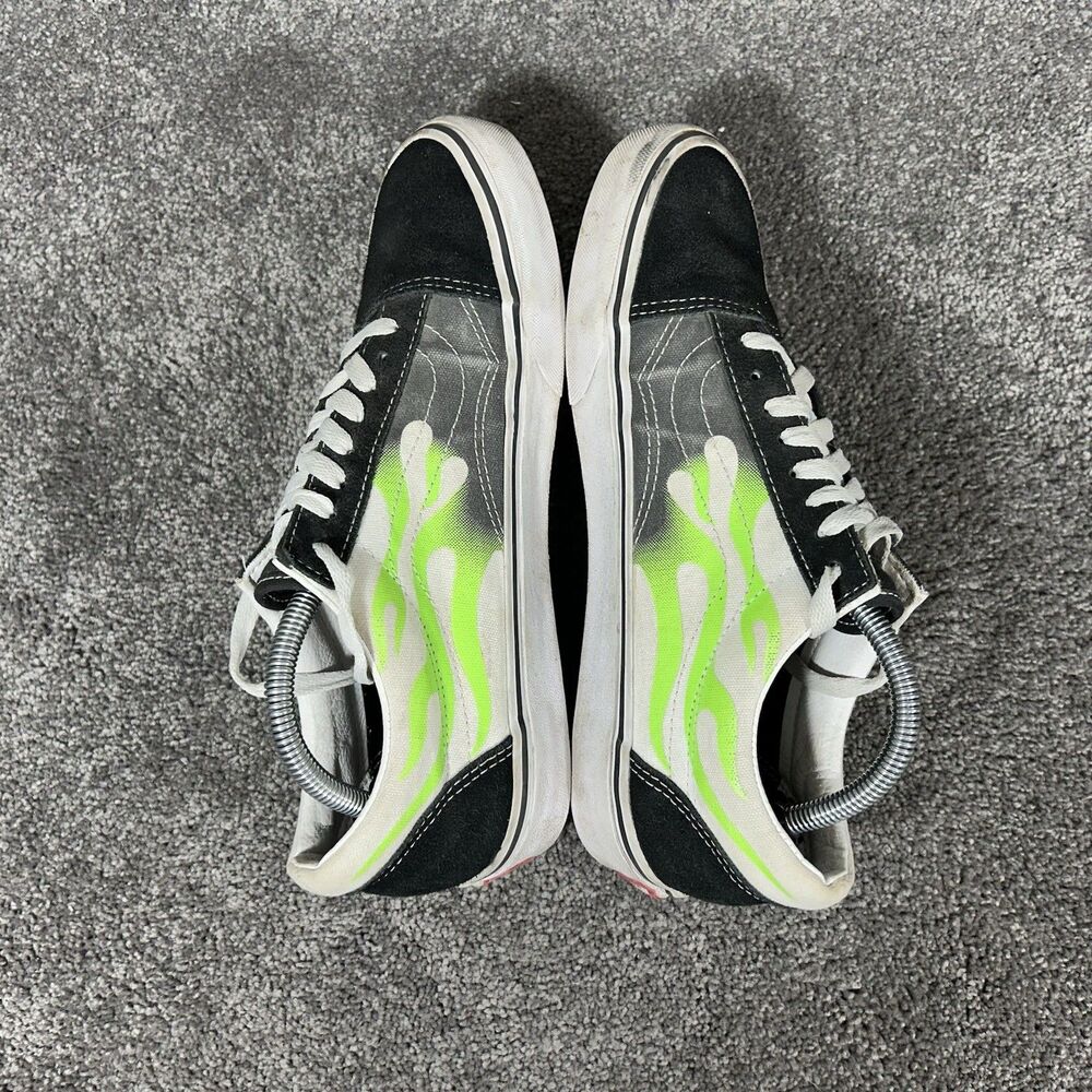 Vans Old Skool Flames Mens Size 9.5 Black White Green Athletic Skate Shoes Used - Picture 8 of 12